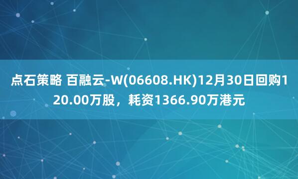 点石策略 百融云-W(06608.HK)12月30日回购120.00万股，耗资1366.90万港元